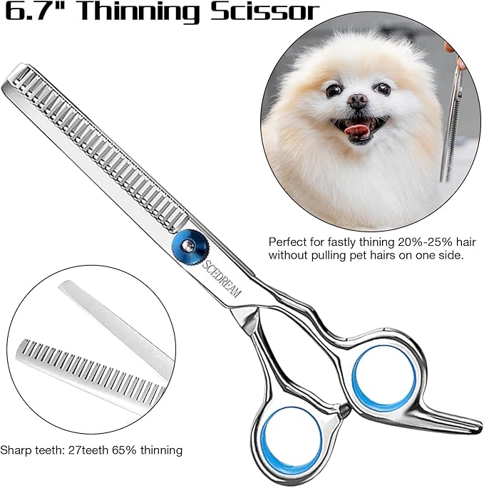 Professional Dog Grooming Scissors with Safety Round Tips, 5 in 1 Dog Grooming Scissors Kit, 4CR Stainless Steel Professional Pet Grooming Shears for Dog, Sharp and Durable, Blue