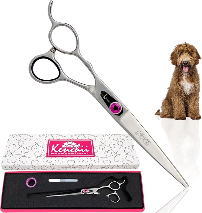 Kenchii Left Handed Dog Grooming Scissors | 7 Inch Shears | Straight Scissors for Dog Grooming | Love Collection Dog Shears | Pet Grooming Accessories | Pet Hair Trimming Scissor