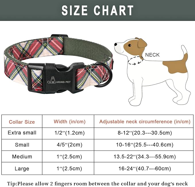 ARING PET Christmas Dog Collar Cute Plaid Dog Collar, Cotton Lightweight Christmas Small Dog Collars Puppy Collar for Small Medium Large Dogs