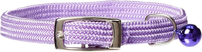 Kool Kat Elastic Cat Safety Collar with Bell, Lavender, 10"