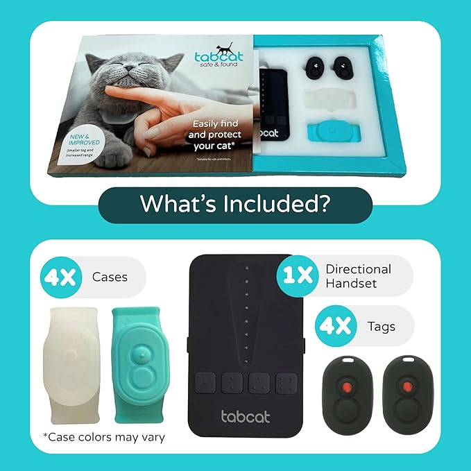 Tabcat V2 Cat & Kitten Tracker - More Accurate Than GPS - No Monthly Fee or Subscription - Includes 4 Homing Tags - Up to 500ft Range - Small & Lightweight Tags Perfect to Find Indoor & Outdoor Cats