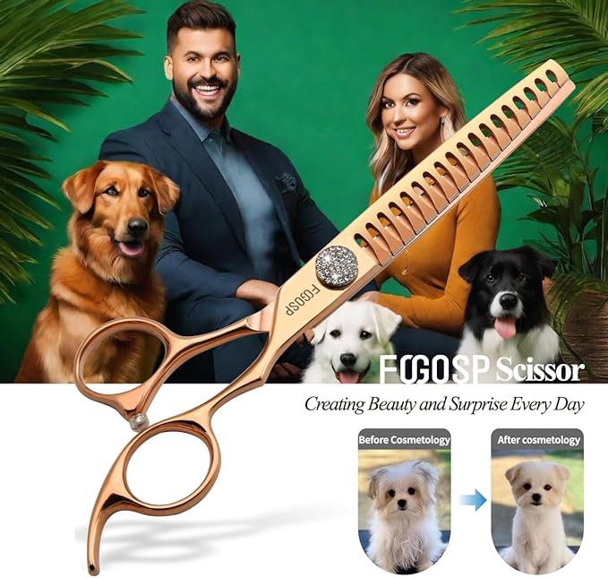 Rose Gold Titanium Chunkers Dog Grooming Scissors 7'' Professional Thinning Shears for Dogs Shih Tzu Teddy Pet Japanese 440C 70% Thinning Rate 18 Teeth(7,Chunker)