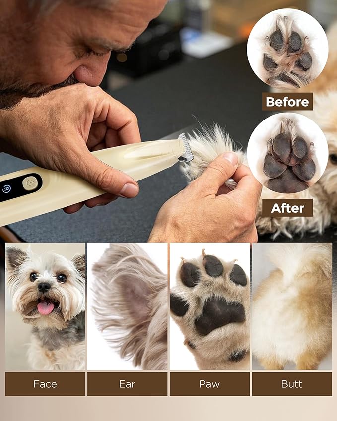 Pro Version Dog Paw Trimmer, 18mm Wide Blade Clippers with LED Display, 35dB Low Noise, Fully Waterproof, Upgraded Type-C Rechargeable Cordless Trimmer for Paws, Ears, Face, and Rump