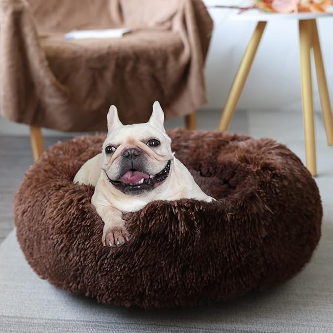 Puppy Beds for Small Dogs Washable Donut Fluffy Soft Dog Bed Anti Anxiety Orthopedic Warm Comfort Pets Beds 23 Inches