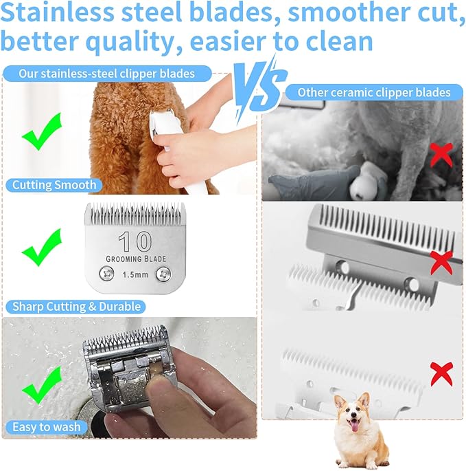 Size 4FC+5FC+7FC Detachable Dog Grooming Blades, Compatible with Andis, Oster A5, Wahl KM10 Series Clippers, Cut Length 3.2-9.5mm, Silver