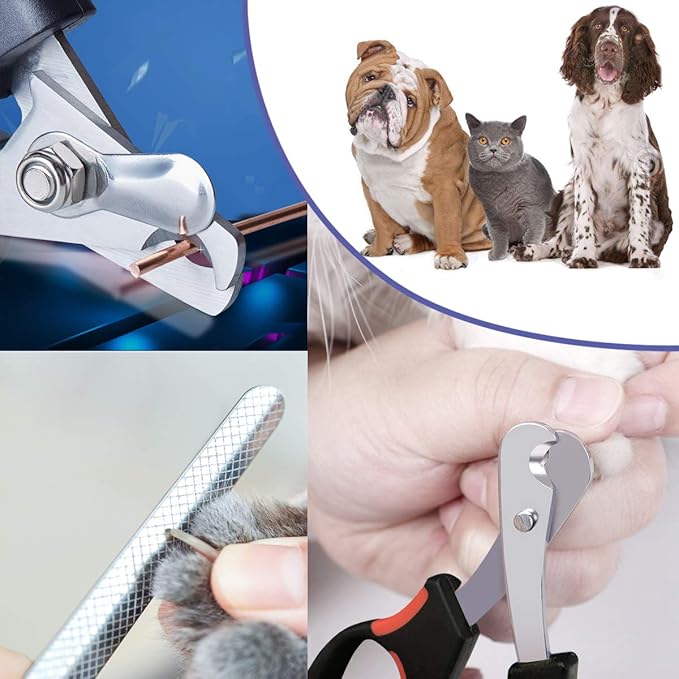 Pet Nail Clippers and Trimmers Set Safety Guard to Avoid Over Cutting Razor Sharp Blades Grooming Tool for All Small Large Dog Cat Red