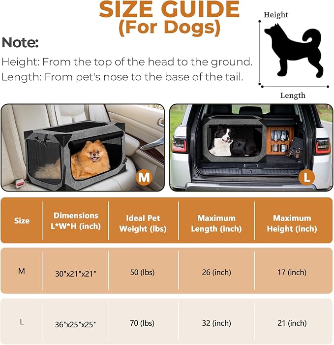 Dog Crates,Collapsible Soft Travel Crate for Large Dogs (3 Year Warranty), Indoor & Outdoor Portable Pet Kennel with Chew Proof Mesh Door (36" L x 25" W x 25" H, French Gray) 