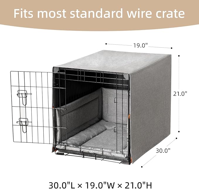 3-Piece Waterproof Dog Crate Cover Set with Kennel Cover, Bed Mat & Bumper Pad - Washable Pet Crate Accessories Fit for 30 Inch Dog Cages (30", Gray)