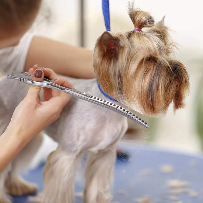 PURPLEBIRD 6.5 Inch Downward Curved Dog Grooming Scissors Pet Chunker Shears Professional Safety Blunt Tip Trimming Shearing for Dogs Cats Face Paws Limbs Japanese Stainless Steel Silver