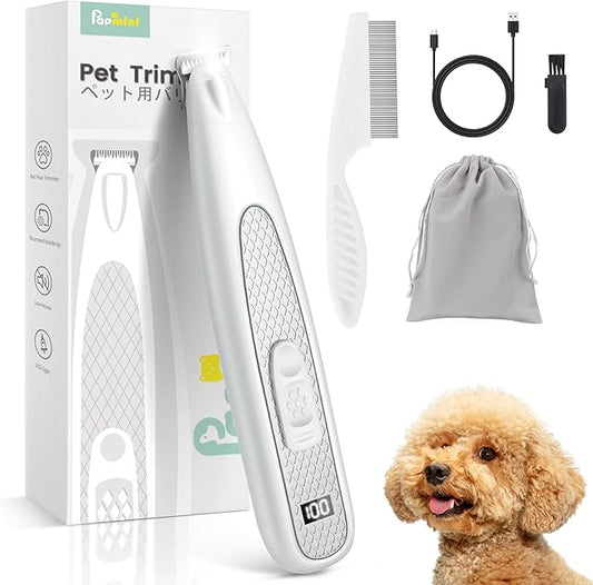 Dog Paw Trimmer with LED Light, Ultra-Low Noise Paw Trimmer for Dogs, Cordless Dog Clippers for Grooming with LED Display, Type-C Rechargeable Pet Clippers for Pads, Ears, Eyes, Face, Rump