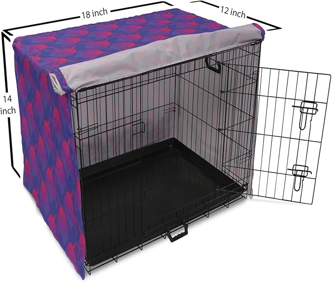 Lunarable Myth Dog Crate Cover, Pattern with Unicorn Silhouettes in Ombre, Easy to Use Pet Kennel Cover for Small Dogs Puppies Kittens, 18 Inch, Indigo Magenta
