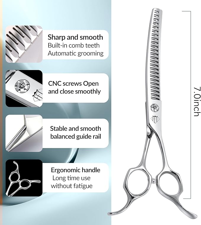 Professional Curved Thinning Scissors for Dog Grooming, 30-Degree Curvature, Japanese 440C for Trimming Dogs Cats and Other Pets face and paws (Curved Natural)
