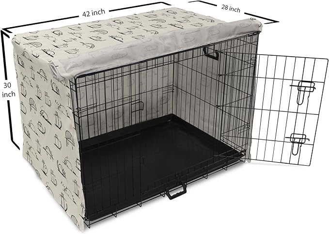 Lunarable Pet Dog Crate Cover, Funny Cat Characters Sketch Art Style Friendly Playful Kitties Lazy Fluffy Animals, Easy to Use Pet Kennel Cover for Medium Large Dogs, 42 Inch, Beige Black