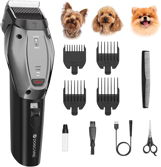 DOG CARE Dog Grooming Kit Clippers Professional Dog Shaver Clippers, Rechargeable Pet Hair Thick Coats Clippers Trimmers Set for Dog Cat with 3 Speeds | Auxiliary Light | Electric Quiet