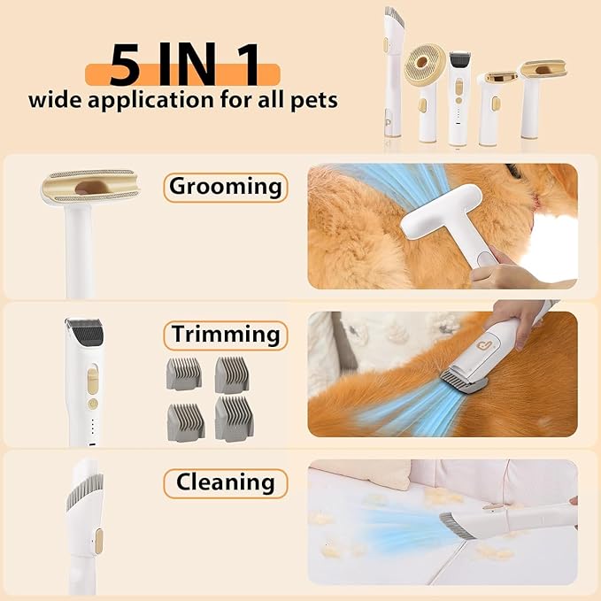 Pet Grooming Vacuum,Pet Grooming Kit & Vacuum Suction 99% Pet Hair,Dog Vacuum for Shedding Grooming,Pet Grooming Vacuum for Dogs&Cats,5 in-1 Pet Grooming Kit,Dog Hair Remover
