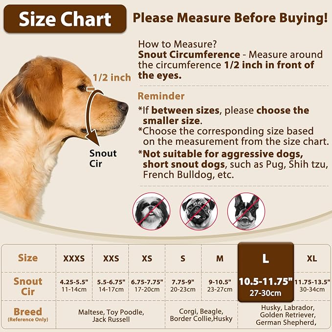 Crazy Felix Nylon Dog Muzzle for Small Medium Large Dogs, Air Mesh Breathable and Drinkable Pet Muzzle for Anti-Biting Anti-Barking Licking(Black,L)