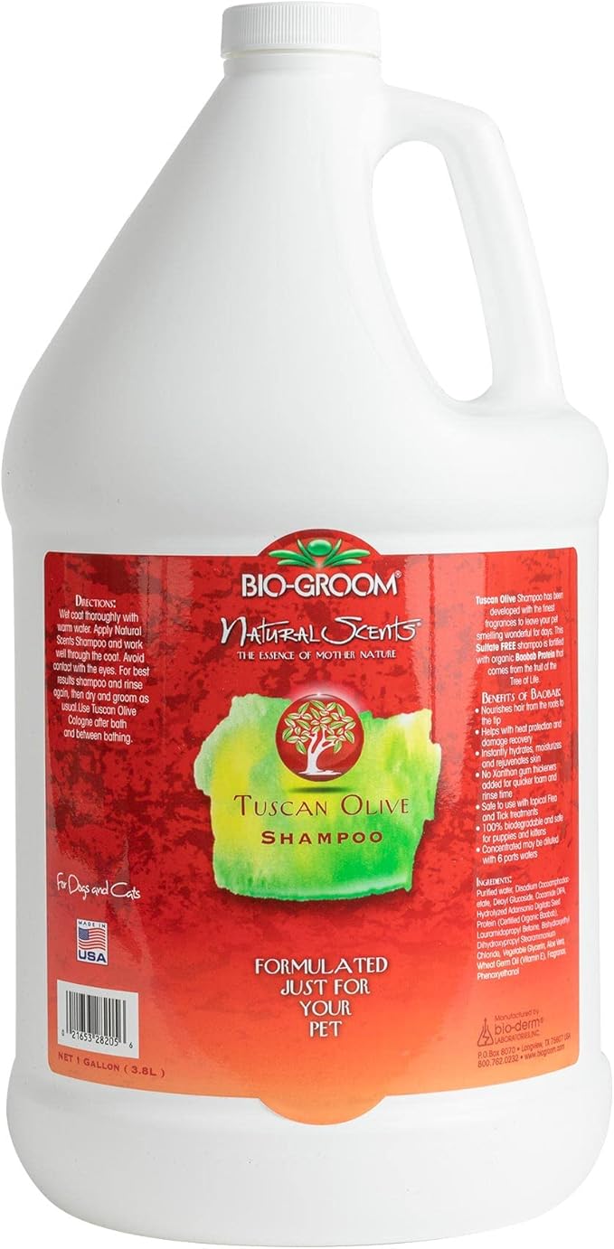 Bio-groom Tuscan Olive Dog Shampoo – Natural Scent Pet Shampoo, Baobab Protein, Cat & Dog Bathing Supplies, Puppy Wash, Cruelty-Free, Made in USA, Quick Rinse Cat Shampoo – 1 Gallon