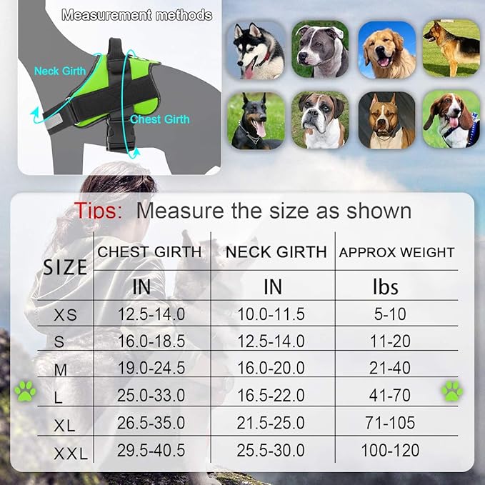 Bolux Dog Harness, No-Pull Reflective Dog Vest, Breathable Adjustable Pet Harness with Handle for Outdoor Walking - No More Pulling, Tugging or Choking (Green, L)