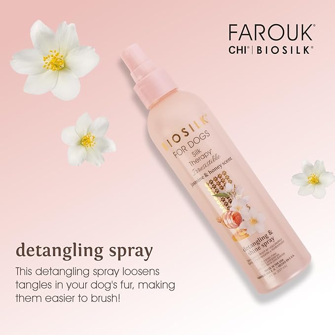 BioSilk for Dogs Silk Therapy Irresistible Detangling and Shine Spray, Scented, Jasmine and Honey Scent, Paraben Free, Made in The USA, 8 FL Ounces