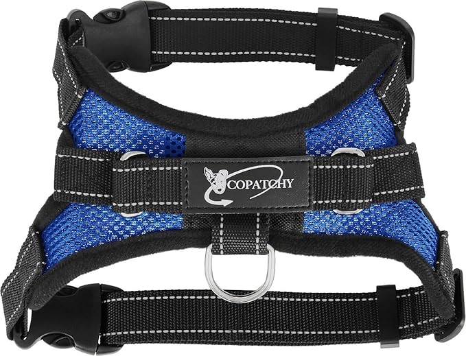 Dog Harness Small Sized Dog - All Weather Mesh overhead adjustable no pull Vest Puppy reflective Harness with handle for Small and Medium Dogs by Copatchy - Harness (Blue) Small