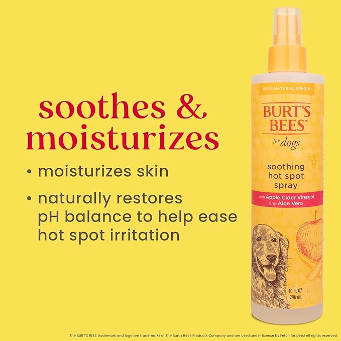 Burt's Bees for Pets Hot Spot Spray with Apple Cider Vinegar and Aloe Vera for Itchy Dogs, 95% Natural Origin Formulas, Itchy Skin Relief, 10 Fl Oz