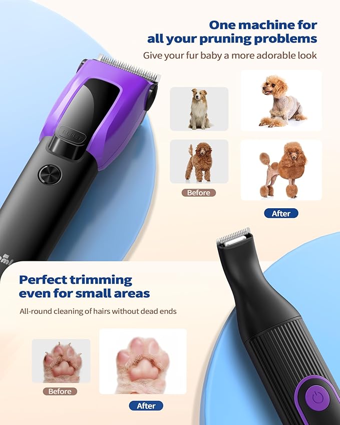 3 in 1 Dog Grooming Kit for Heavy Thick Hair&Coats, Low Noise Dog Clippers for Grooming, Rechargeable Cordless Pet Shaver with Storage Box, Dog Paw Trimmer for Small and Large Dogs Cats