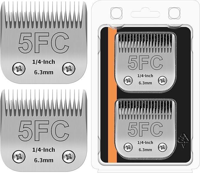 5FC Detachable Pet Clipper Replacement Blades Compatible with Andis/Oster A5/Wahl KM10 Series Dog Clipper,Made of Ceramic Blade & Stainless Steel Blade,Size 5FC Cut Length 1/4-Inch(2 Pack)