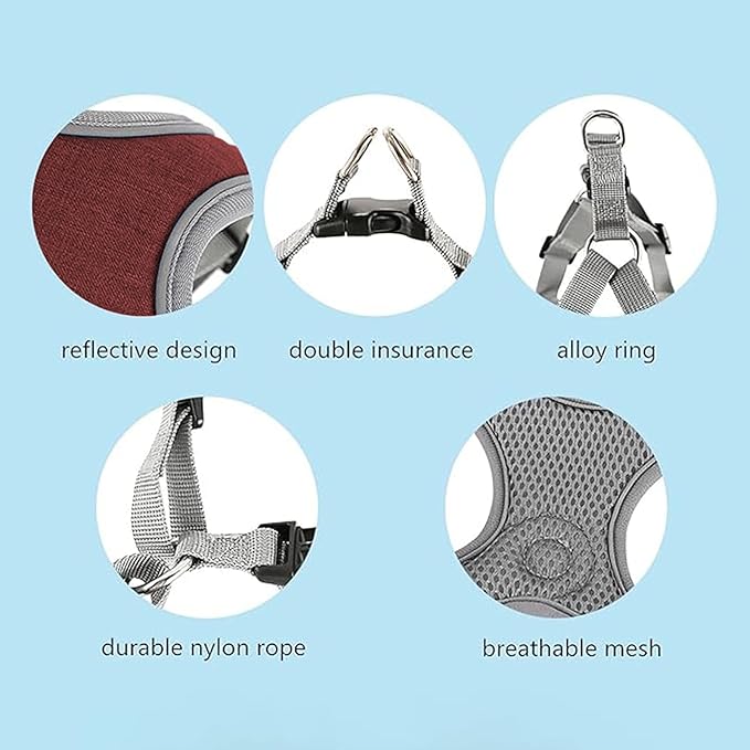 Dog Harness with Leash Set, No Pull Adjustable Step in Dog Collars Frenchie Harness Vest Harness for Small Medium Dogs Walking and Running(S, Red)