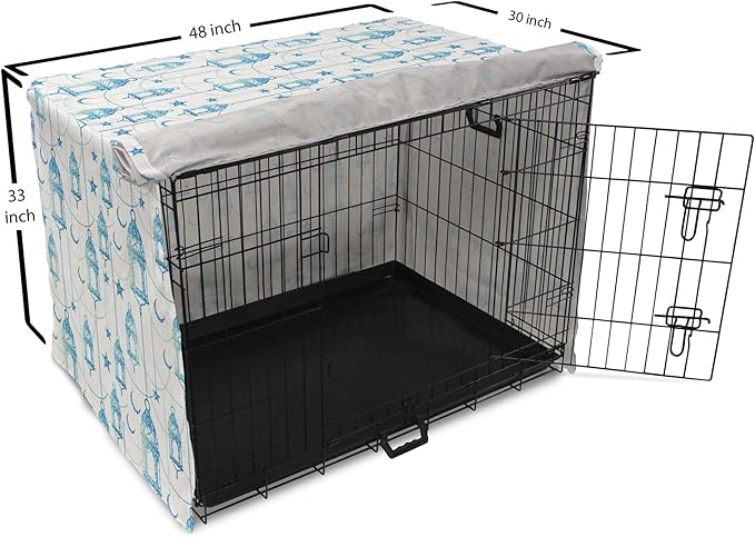 Lunarable Oriental Dog Crate Cover, Eastern Theme Celebration Pale Toned Composition Folkloric Look Print, Easy to Use Pet Kennel Cover for Medium Large Dogs, 48 Inch, Pale Green White Blue