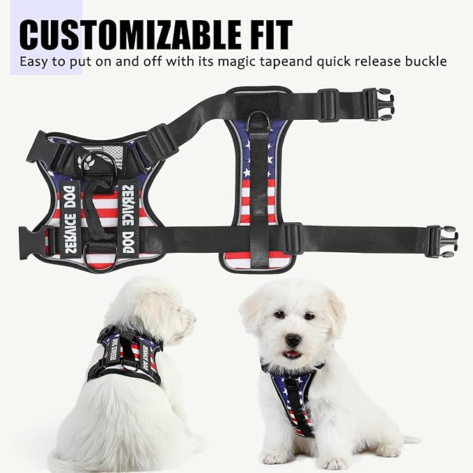 Demigreat Service Dog Harness, Reflective Dog Vest Harness with 5 PCS Patches, Adjustable Soft Oxford Pet Harness, Inner Layer Mesh, Easy to Control for Dogs (USFLAG, X-Small (Pack of 1))