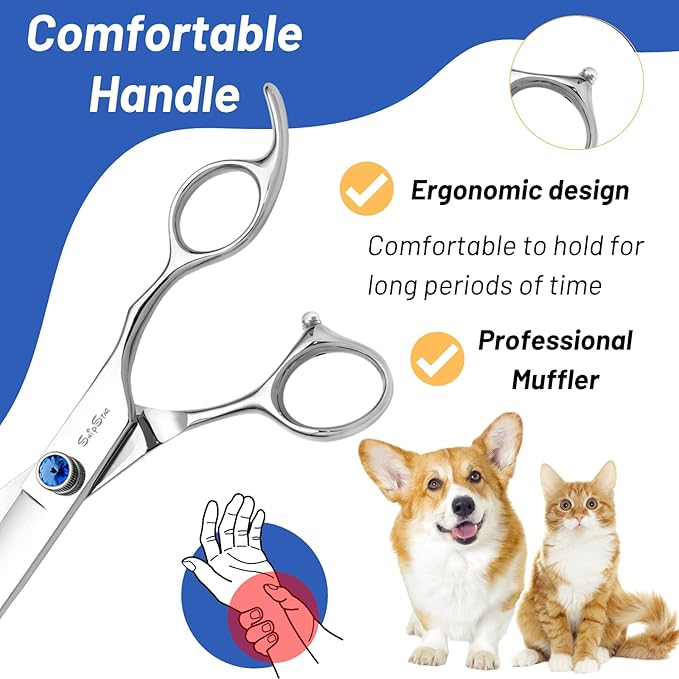 9inch Curved Dog Grooming Scissors Professional,VG10 Steel Dog Scissors for Grooming,30 Degree Bend,Sharp Blade with CNC Screw and Round Blunt Tip,Pet Grooming Shears for Dogs Cats at Home and Groomer
