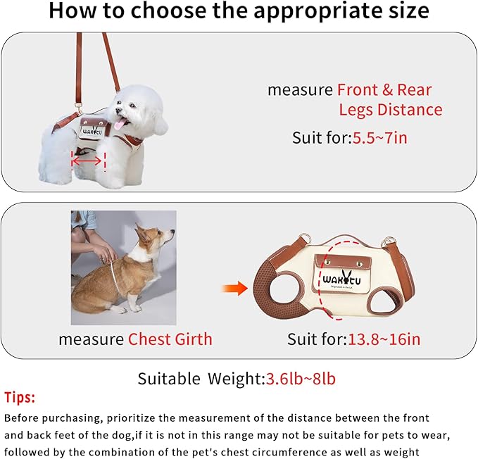 Dog Lift Harness Dog Carrier Dog VES Harness Adjustable Dog Leash with Small Puppy Treat Bag,Fits Most Cars,S