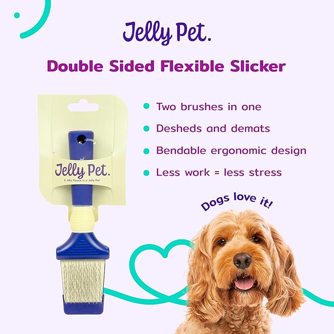 Jelly Pet Double Sided Dog Slicker Brush, Longer Pins, Flexible Head, Fine/Coarse Sides, Removes Unwanted Tangles, Small, Purple