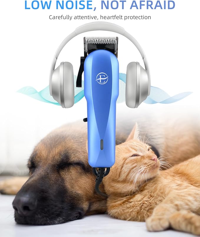 E-Hunter Professional Dog Grooming Clippers Kit, 24V High Power for Thick Coats, Quiet Dog Clippers with 10 Metal Guard Combs & Brush, Ideal Dog Hair Remover for Cats and Pets