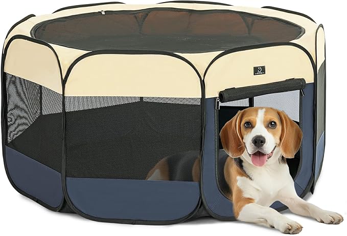 A4Pet Dog Playpen, Portable Pet Playpen, Pop Up Dog Playpen Indoor/Outdoor - Ideal for Dogs, Cats - Removable Zipper & Collapsible Travel Bowl