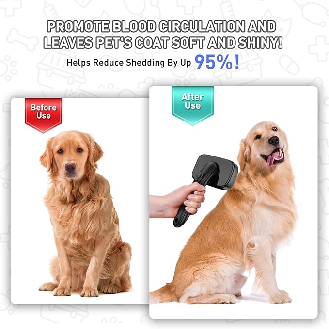 Dog Brush for Shedding, Self-Cleaning Slicker Brush, Perfect for Short & Long Haired Pets, Removes Mats, Tangles, Loose Fur, Gentle on Skin, Ideal for Small, Medium, Large Dogs. Black
