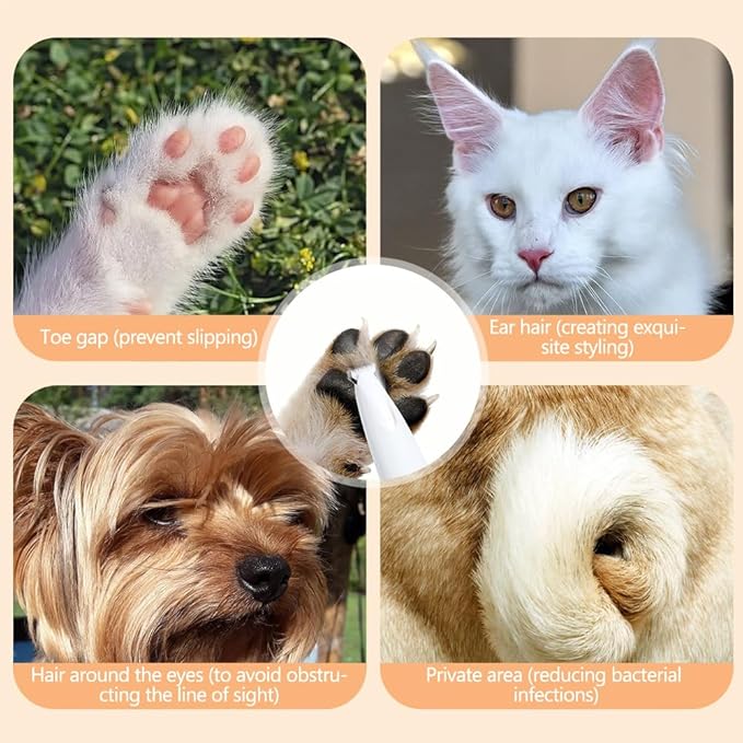 Saffory Paw Trimmer, Upgrade Multifunctional Pet Hair Clippers Waterproof Rechargeable Pet Shaver with LED Light, Pet Paw Trimmer for Paws Eyes Ears Face Rump (1PC), White