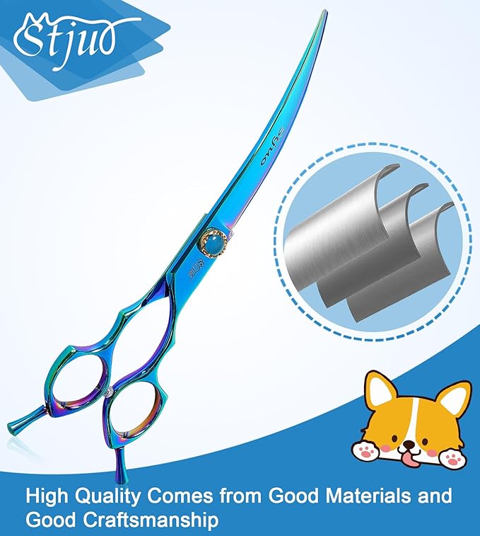 7.5'' Dog Curved Scissors for Grooming 440C Stainless Steel Green Professional Pet Trimming Scissors Sharp Blades Cutting for Dogs and Cats Shears