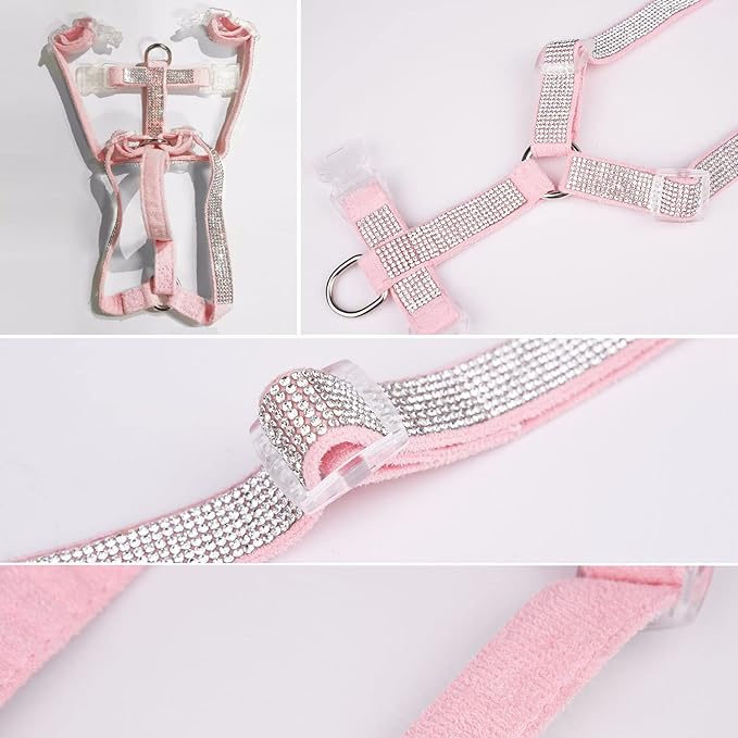 Dog Reflective Rhinestone Harness, No Pull Adjustable D-Ring Harness Walking Harness for Small Meduim Large Dog(Red,XS)