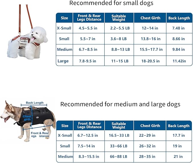 Dog Lift Harness Dog Carrier Dog VES Harness Adjustable Dog Leash with Small Puppy Treat Bag,Fits Most Cars,S