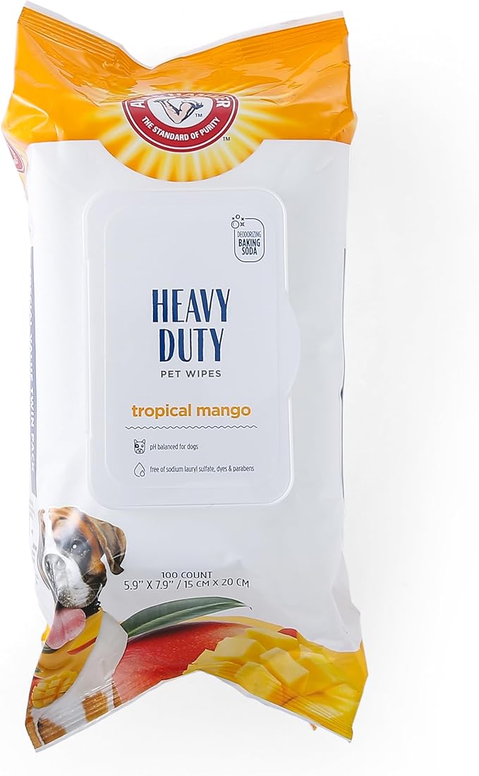 Arm & Hammer for Pets Heavy Duty Multipurpose Bath Wipes for Dogs | All Purpose Dog Wipes Remove Odor & Refresh Skin for Pets | Fruity Mango Scent, Two (2) 100 Count Packs of Pet Wipes