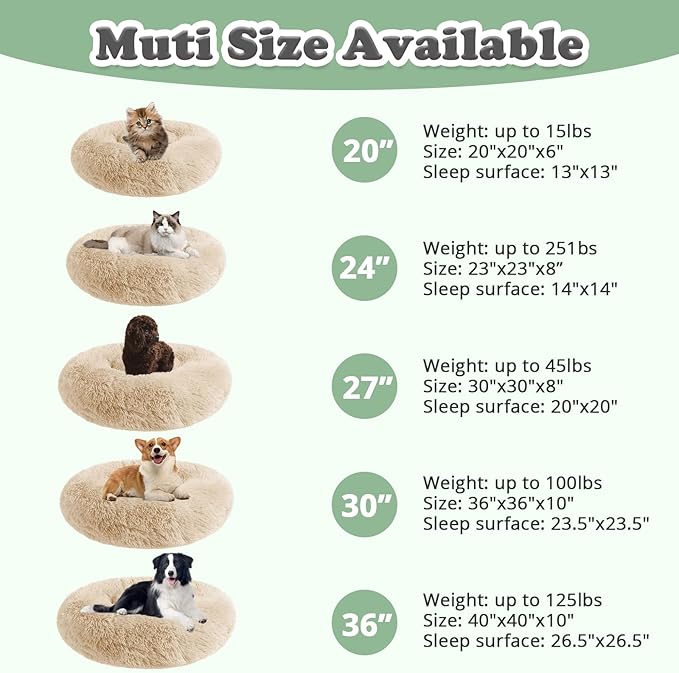 JOLLYVOGUE Dog Beds, Calming Small Dog Bed, Anti-Anxiety Dog Bed for Small Dogs, Fluffy Donut Dog Bed, Cozy Dog Cat Cushion Bed for Small Medium Dogs (24")