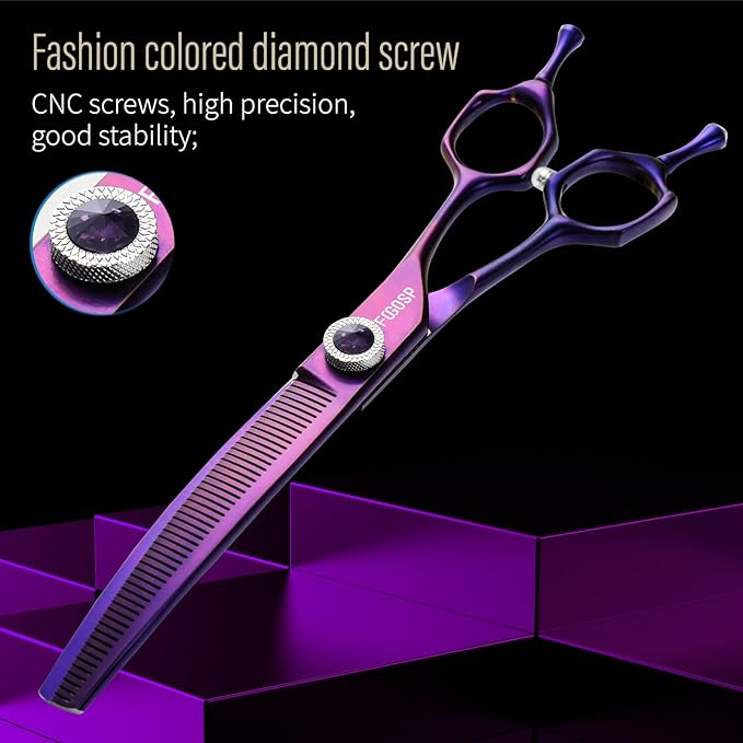 Professional Curved Thinning Dog Grooming Scissors 7'' Curved Thinner Shears for Dogs Pet 52 Teeth Japan VG10 Sharp and Smooth(7Curved Thinner, Purple)
