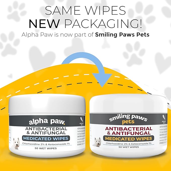 Smiling Paws Pets - Antibacterial & Antifungal Wipes for Dogs & Cats (with Chlorhexidine & Ketoconazole)