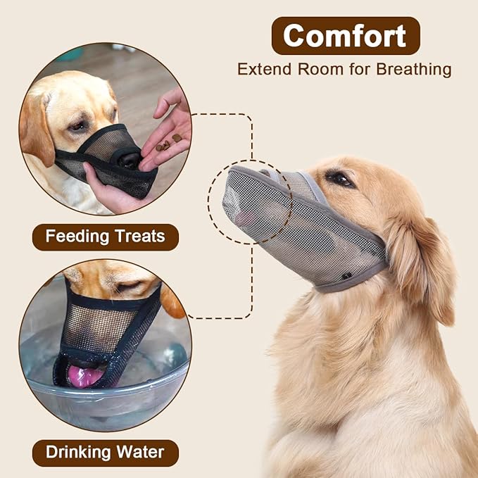 Crazy Felix Nylon Dog Muzzle for Small Medium Large Dogs, Air Mesh Breathable and Drinkable Pet Muzzle for Anti-Biting Anti-Barking Licking (S, Grey)