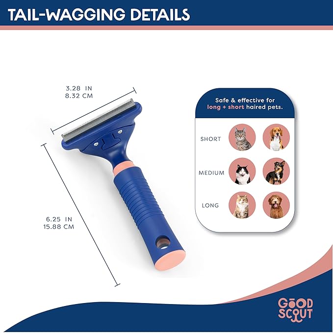 Good Scout Stainless Steel Pet Hair Rake, Best Deshedding Tools for Dogs & Cats, Gentle, Safe & Effective Grooming Tool for Long & Short Haired Animals