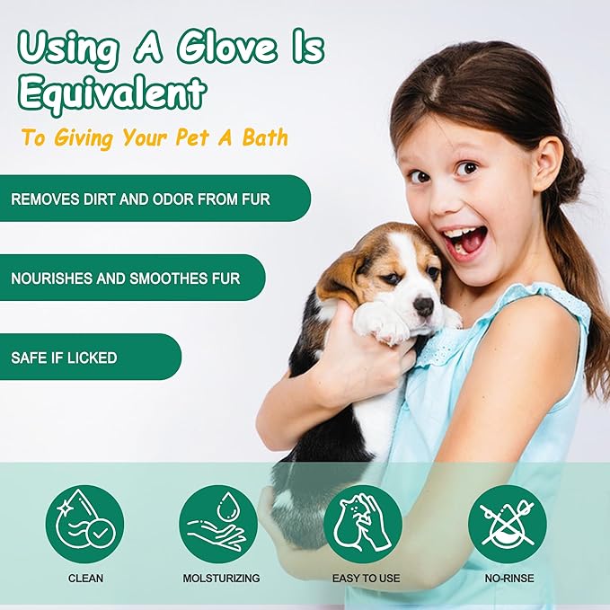 40 PCS Pet Cleaning and Deodorizing Bathing Grooming Glove Wipes for Dogs and Cats, Extra Thick Nourish Fur No-Rinse Grooming Wipes for Daily Care and Travel, Hypoallergenic