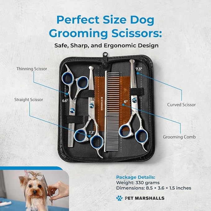 Professional Pet Grooming Scissors Set, 5-in-1 Stainless Steel Kit with Comb