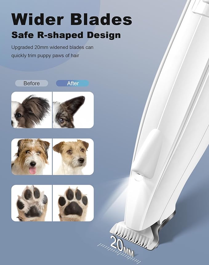 Dog Paw Trimmer for Grooming, Cordless Electric Dog Clippers with LED Light, Rechargeable Low Noise Small Pet Shaver for Trimming Cat's Hair Around Eyes, Faces, Ears, Paws, Rump(White)