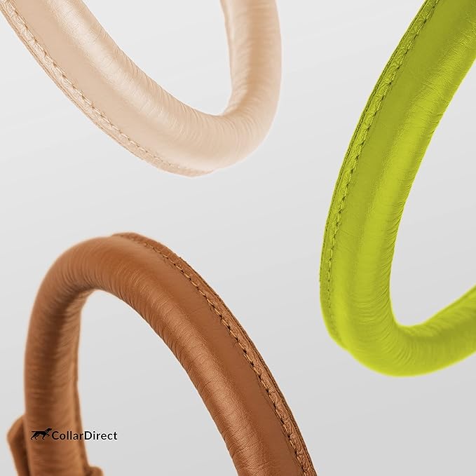 CollarDirect Rolled Leather Dog Collar, Soft Padded Round Puppy Collar, Handmade Genuine Leather Collar Dog Small Large Cat Collars 13 Colors (6-7 Inch, Lime Green Textured)